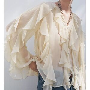 Zara Cream Ruffled Blouse